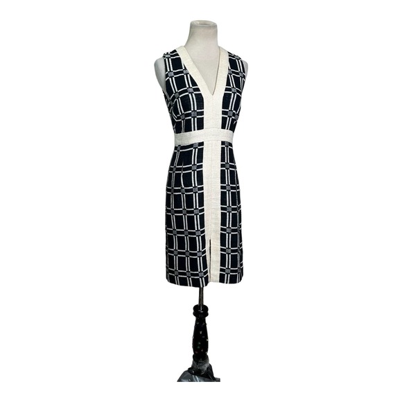 Milly black cream sleeveless color block lined canvas sheath dress size 0 - Picture 8 of 16
